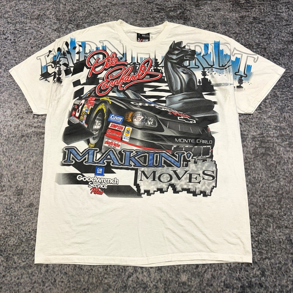 VTG Dale Earnhardt Makin' Moves T Shirt AOP Mens XL White 90s NASCAR Racing